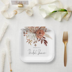 Rustikale Terrakotta-Blumen Hochzeitsdusche Pappteller