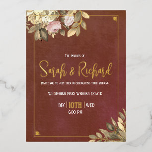 Rustikale Terrakotta-Botanik-Boho-Luxus-Hochzeit Folie Einladungspostkarte