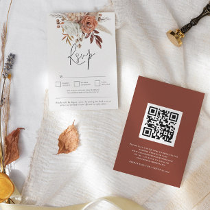 Rustikale Terrakotta-Herbstblumen QR-Code-Hochzeit RSVP Karte