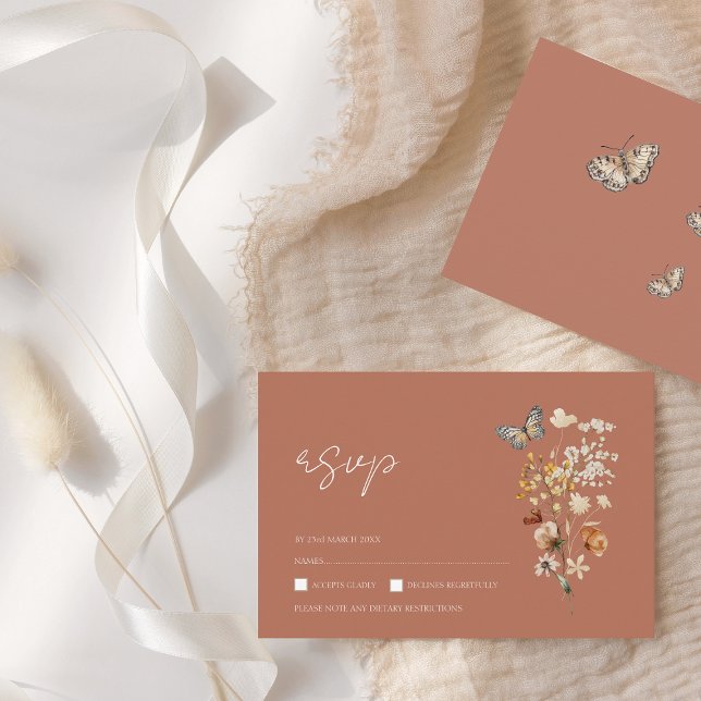 Rustikale Terrakotta Herbstliche Wildblumen Hochze RSVP Karte (Von Creator hochgeladen)