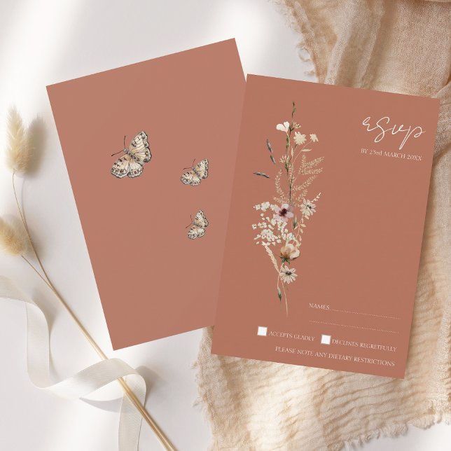 Rustikale Terrakotta Herbstliche Wildblumen Hochze RSVP Karte (Von Creator hochgeladen)