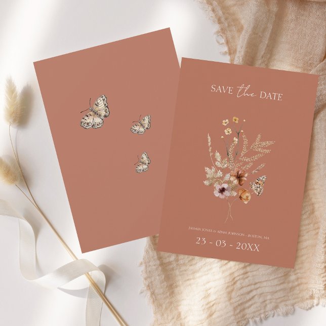 Rustikale Terrakotta Herbstliche Wildblumen Hochze Save The Date (Von Creator hochgeladen)