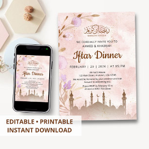 Rustikale Terrakotta-Moschee und florales Iftar-Di Einladung