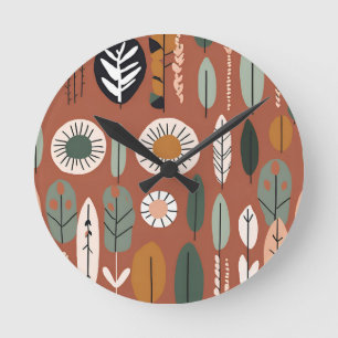 Rustikale Terrakotta-Wildblumen-Boho-Eklektische G Runde Wanduhr