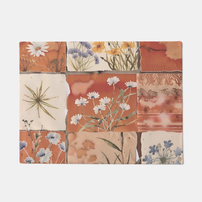 Rustikale Terrakotta-Wildblumen-Patchwork-Boho-Frü Fußmatte (Vorderseite)