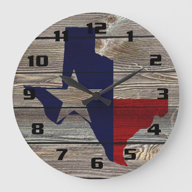 Rustikale Texas auf authentischem Holz Große Wanduhr (Vorderseite)