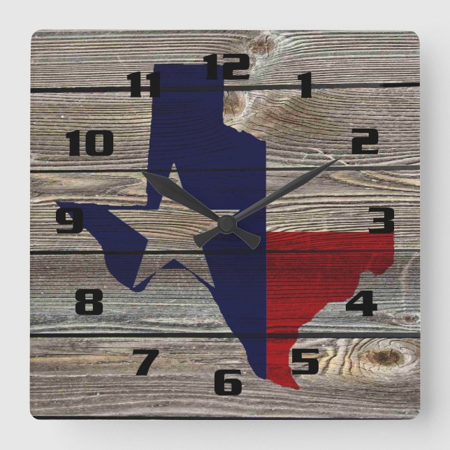 Rustikale Texas auf authentischem Holz Quadratische Wanduhr (Vorderseite)