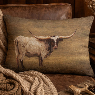 Rustikale Texas-Longhorn-Kuh  Dekokissen