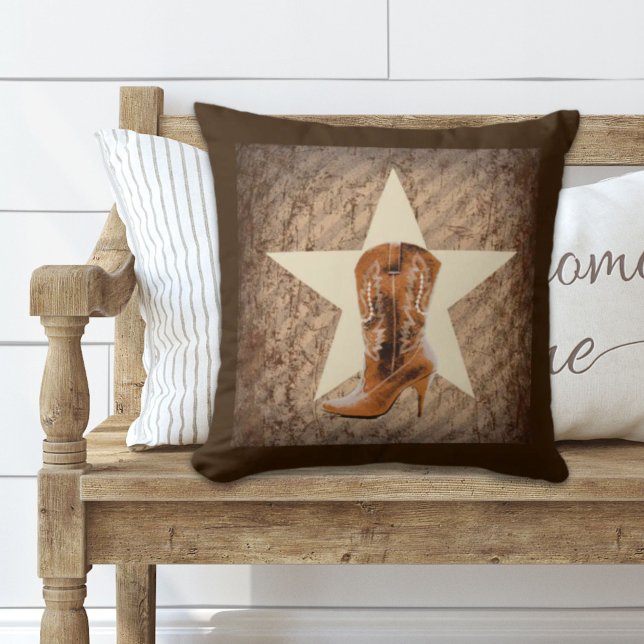 Rustikale Texas Star Western Country Cowgirl Boot Kissen (Rustic Texas Star Western Country Cowgirl Boot Throw Pillow)