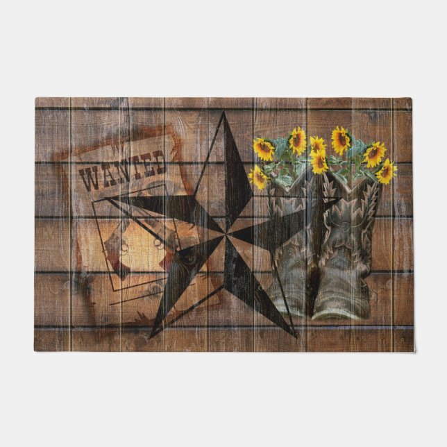 Rustikale Texas Star Western Pistol Cowboy Boots Fußmatte (Vorderseite)