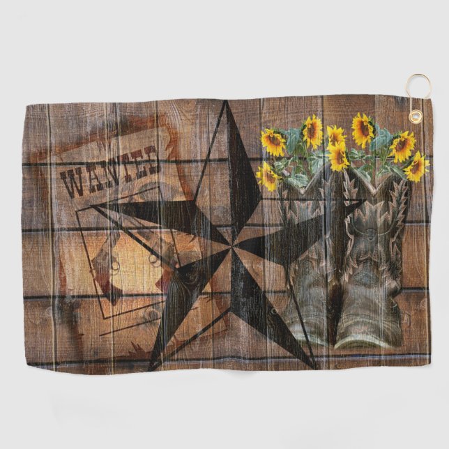 Rustikale Texas Star Western Pistol Cowboy Boots Golfhandtuch (Horizontal)