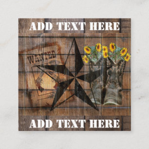 Rustikale Texas Star Western Pistol Cowboy Boots Quadratische Visitenkarte