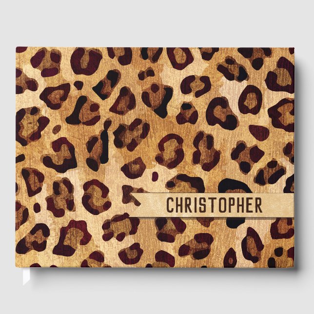 Rustikale Textilienleopard - Name Gästebuch (Vorderseite)