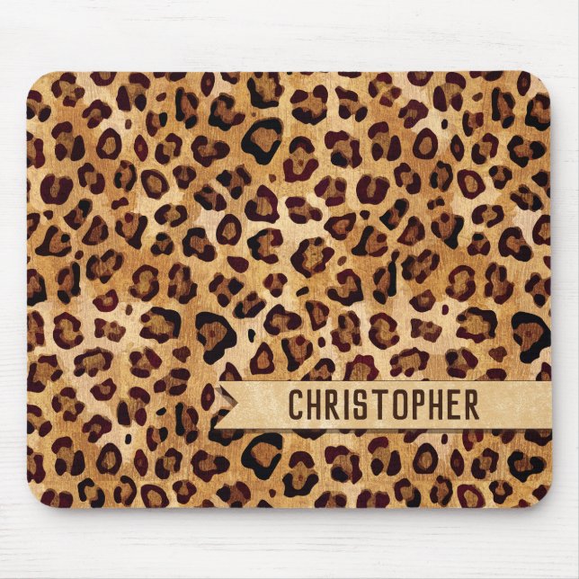 Rustikale Textilienleopard - Name Mousepad (Vorne)