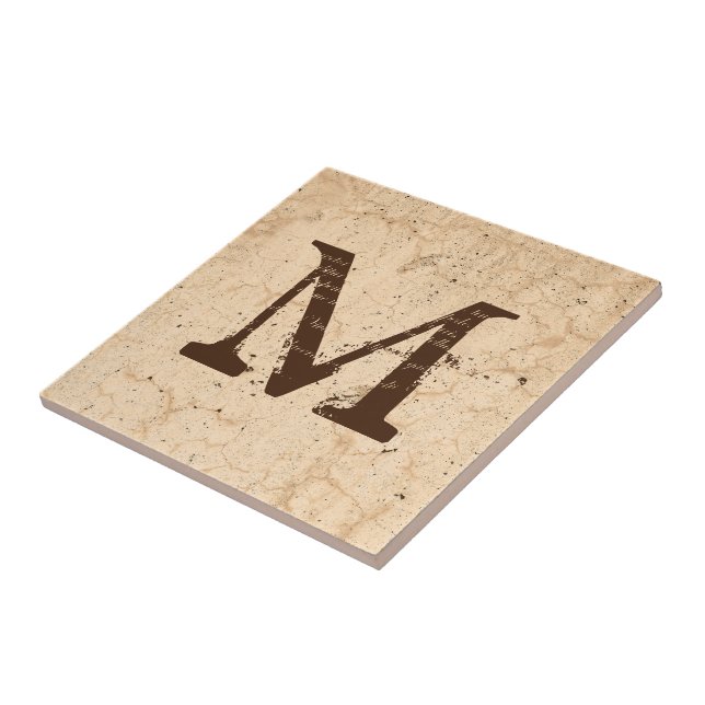Rustikale Textur Landhausstil Beige Monogramm Fliese (Seite)