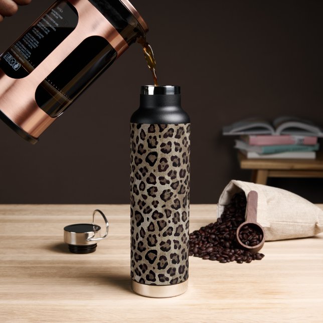 Rustikale Textur Leopard Print Brown Trinkflasche (Kaffee)