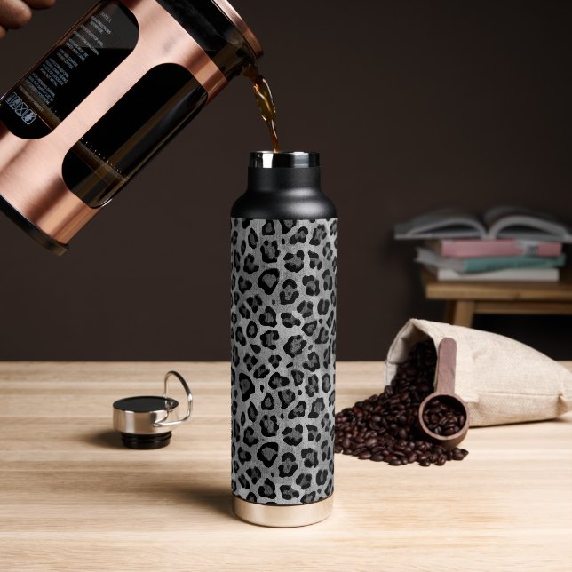 Rustikale Textur Leopard Printgrau Trinkflasche (Kaffee)