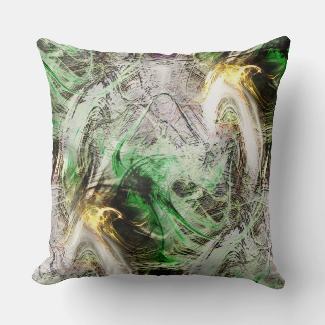 Rustikale Textur unter schwimmender grüner und gel Kissen (Vorderseite)