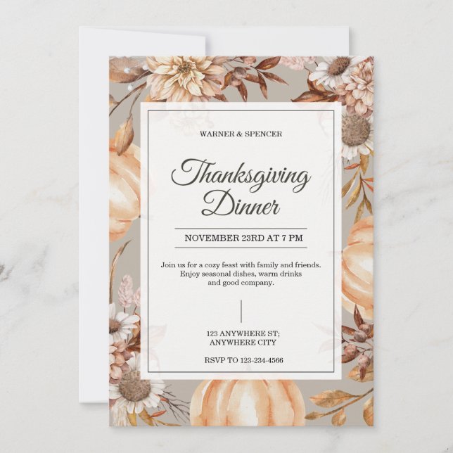 Rustikale Thanksgiving-Dinner-Einladung Einladung (Vorderseite)