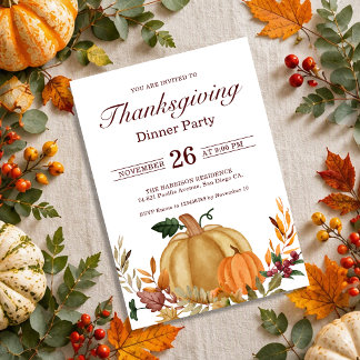 Rustikale Thanksgiving-Dinner-Kürbis-Herbstblätter Einladung