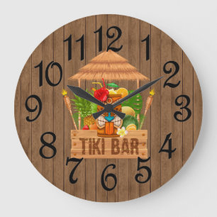 Rustikale Tiki-Bar  Große Wanduhr