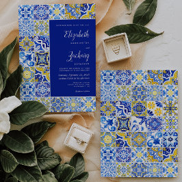 Rustikale Tile Blue Yellow White Wedding Einladung