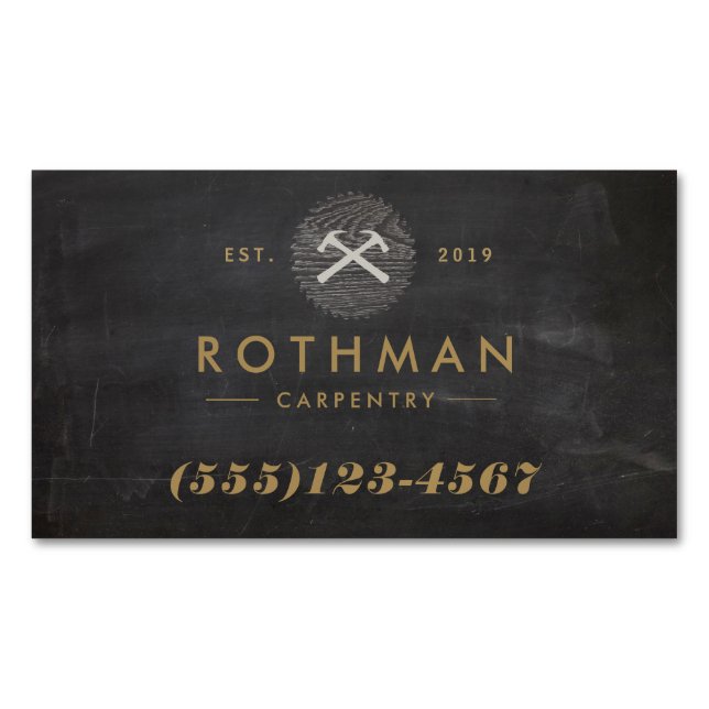 Rustikale Tischlerhammer Saw Construction Logo Bus Magnetische Visitenkarte (Vorderseite)