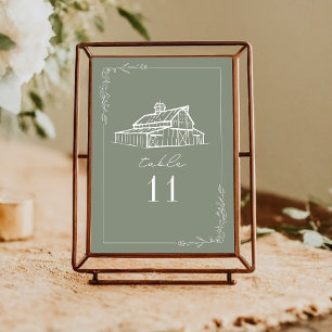 Rustikale Tischnummer "Barn Sage Green Wedding"