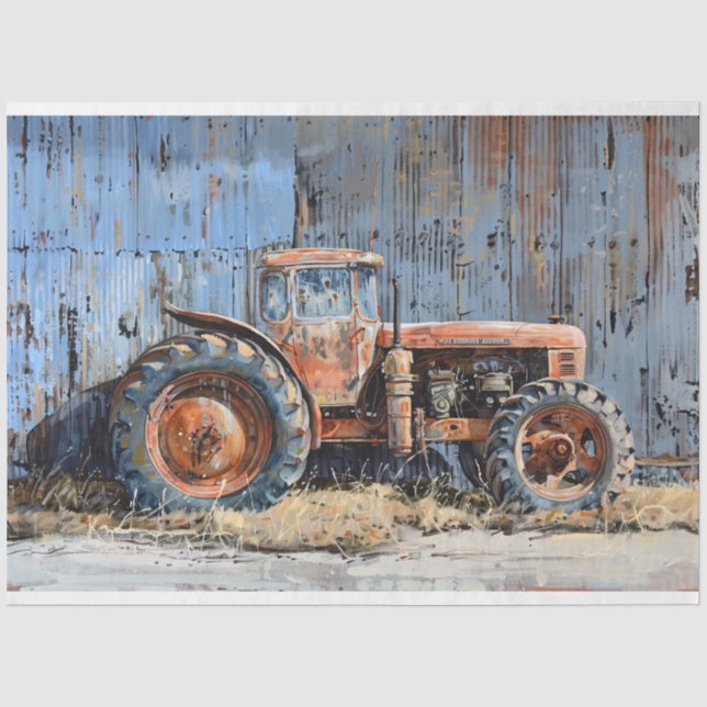 Rustikale Traktor-Decoupage Seidenpapier (Vorderseite)