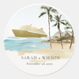 Rustikale Tropical Seascape Beach Cruise Palm Wedg Runder Aufkleber