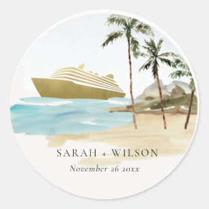 Rustikale Tropical Seascape Beach Cruise Palm Wedg Runder Aufkleber