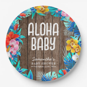 Rustikale tropische Palme Blätter Aloha Babydusche Pappteller