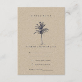 Rustikale tropische Palme Navy Kraft Hochzeit RSVP Begleitkarte