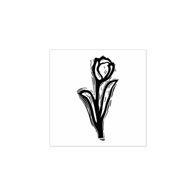 Rustikale Tulip Folk Art Blume Floral Linoschnitt  Gummistempel (Prägung)