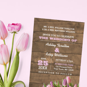 Rustikale Tulips & Barnwood Hochzeit Einladung