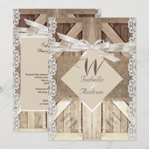 Rustikale Tür Hochzeit Spitze Holz Jute Schrift 2a Einladung