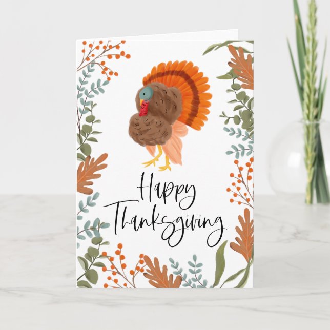 Rustikale Türkei & Foliage Happy Thanksgiving Card Karte (Vorderseite)