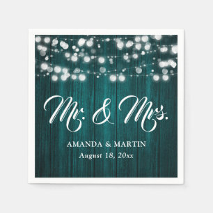 Rustikale Türkis Mr und Mrs Hochzeitsservietten Serviette