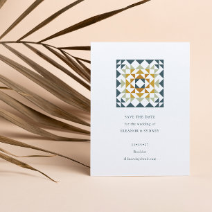 Rustikale Türkisgrüne Herbst-Geometrie-Quilt-Hochz Save The Date
