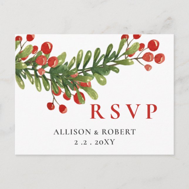 Rustikale Tüten von Holly Christmas RSVP Einladungspostkarte (Vorderseite)