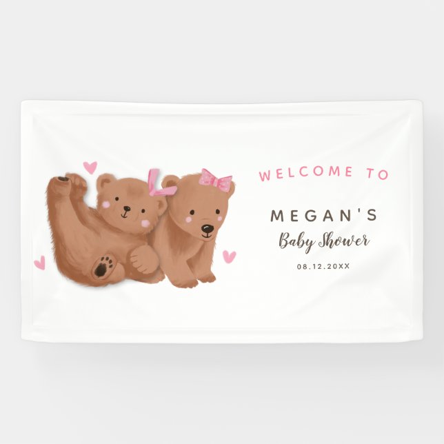 Rustikale Twin Girls Cub Bear Baby Dusche  Banner (Horizontal)