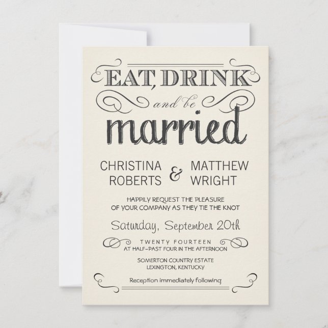 Rustikale Typografie-Creme-Pergament-Hochzeit lädt Einladung (Vorderseite)