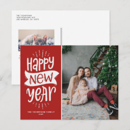 Rustikale Typografie Rotes Glück Neues Jahr Foto Feiertagspostkarte