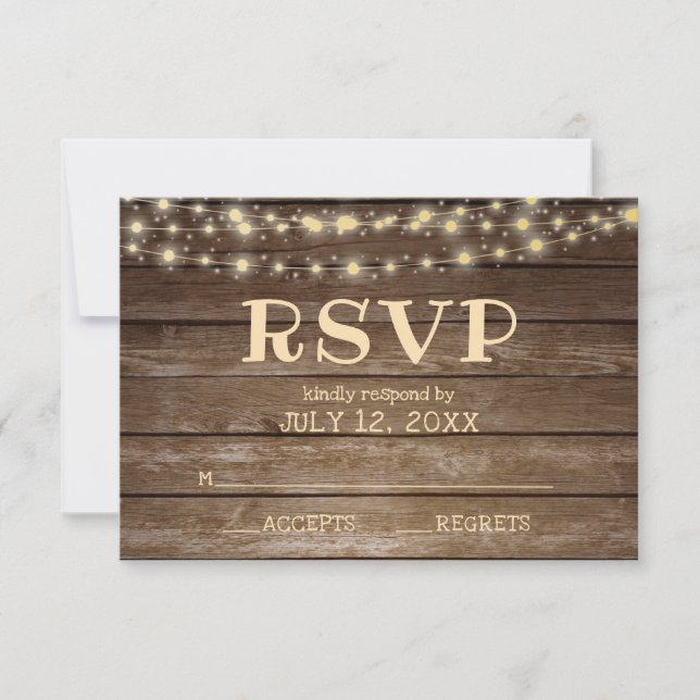 Rustikale UAWG aus Holz und Streichelleuchten RSVP Karte (Vorderseite)