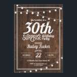Rustikale Überraschung 30. Geburtstag Party Einladung<br><div class="desc">Diese rustikale 30. Überraschung Geburtstagseinladung mit Saitenleuchten auf dunklem Holzboden. Klicken Sie auf die Schaltfläche Anpassen, um mehr Flexibilität beim Ändern des Textes! Variationen dieses Designs, zusätzliche Farben sowie koordinierende Produkte sind in unserem Shop, zazzle.com/doodlelulu*, erhältlich. Kontaktieren Sie uns, wenn Sie dieses Design auf ein bestimmtes Produkt angewendet haben, um...</div>