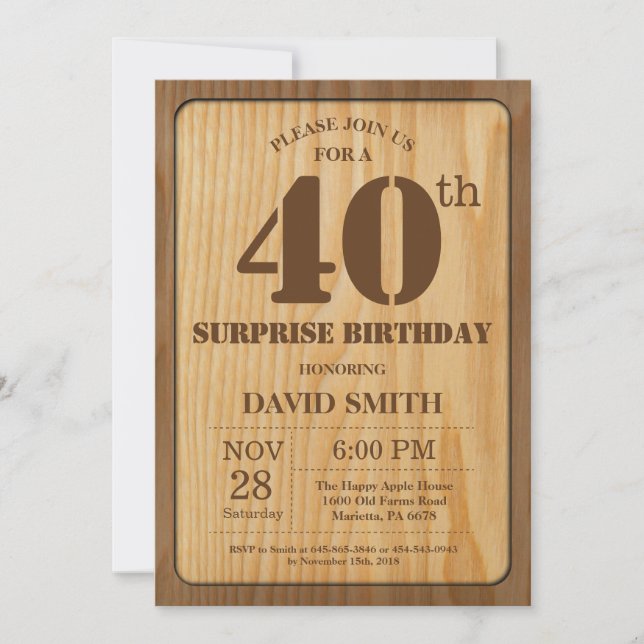 Rustikale Überraschung 40. Geburtstag Einladung Ho (Vorderseite)
