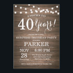 Rustikale Überraschung 40. Geburtstag Einladung Ho<br><div class="desc">Rustikale Überraschung 40. Geburtstag Einladung Holz Hintergrund mit String Lights. 13. 15. 16. 18. 20. 21. 30. 40. 50. 60. 70. 80. 90. 100. Jedes Alter. Erwachsener zum Geburtstag. Geburtstagsparty von Frauen oder Männern. Für weitere Anpassungen klicken Sie bitte auf die Schaltfläche "Anpassen" und verwenden Sie unser Designwerkzeug, um diese...</div>