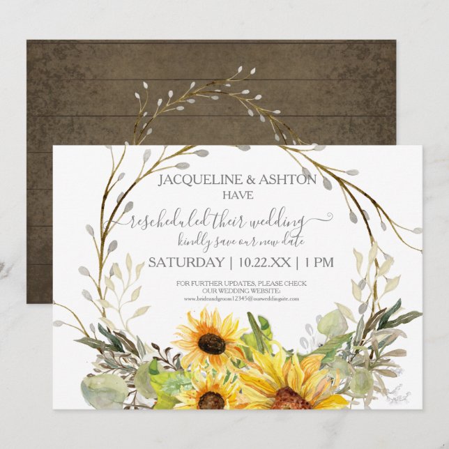 Rustikale Umschulung Hochzeitsschrift Sonnenblume  Einladung (Vorne/Hinten)