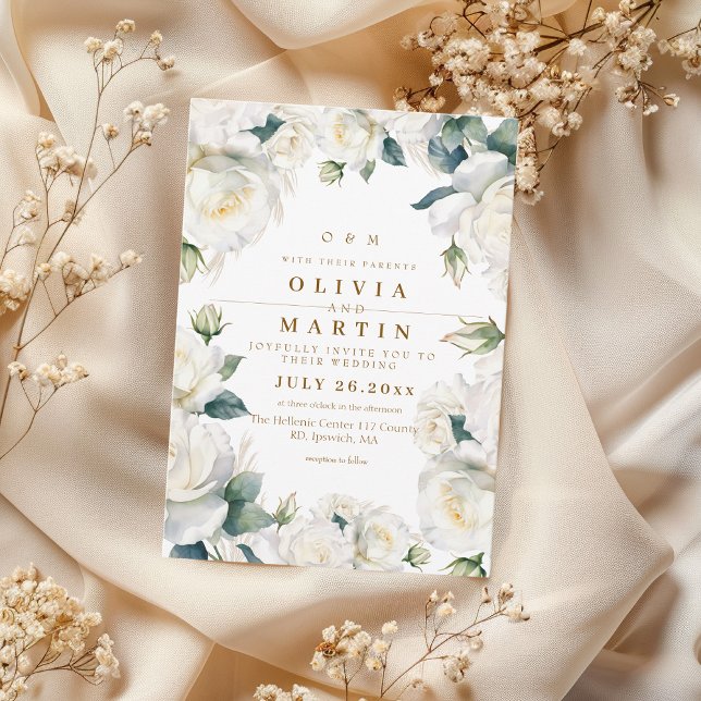 Rustikale und elegante White Roses Wedding Einladung (Von Creator hochgeladen)