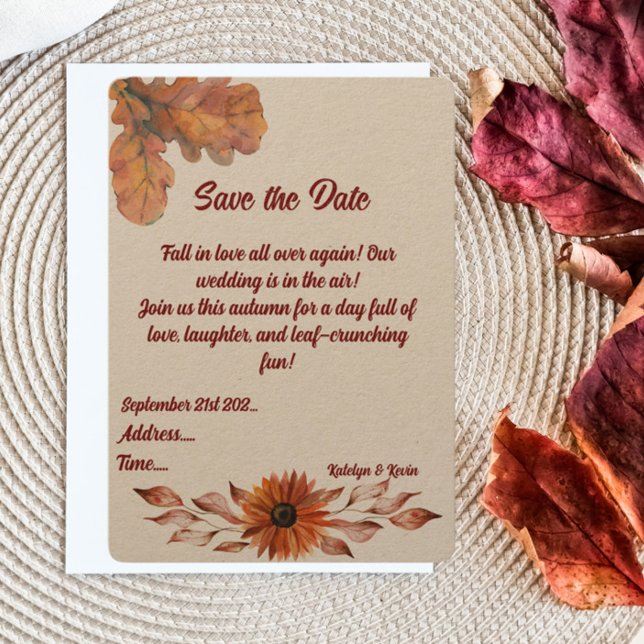 Rustikale und gemütliche Herbstkarte Save the Date (Von Creator hochgeladen)